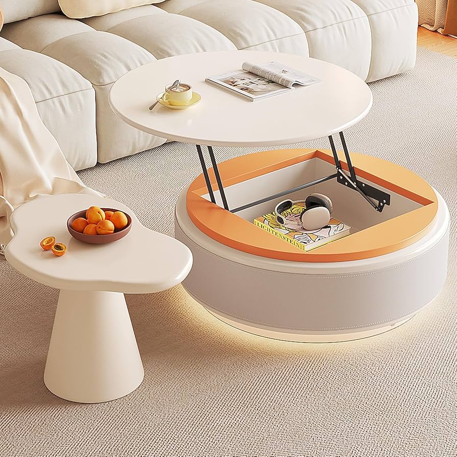 Amazon｜GraceNook リビング円形ラウンドセンターテーブル昇降式 不