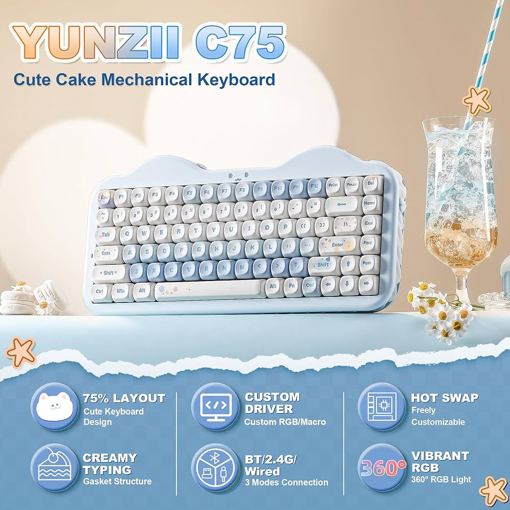 Amazon | YUNZII C75 ワイヤレス メカニカルキーボード 75%レイアウト