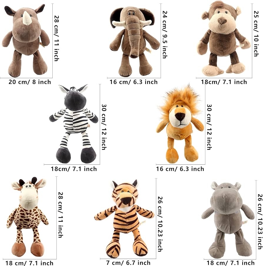 Amazon.co.jp: Haconba 8ピース 11インチ ジャングル 動物 ぬいぐるみ