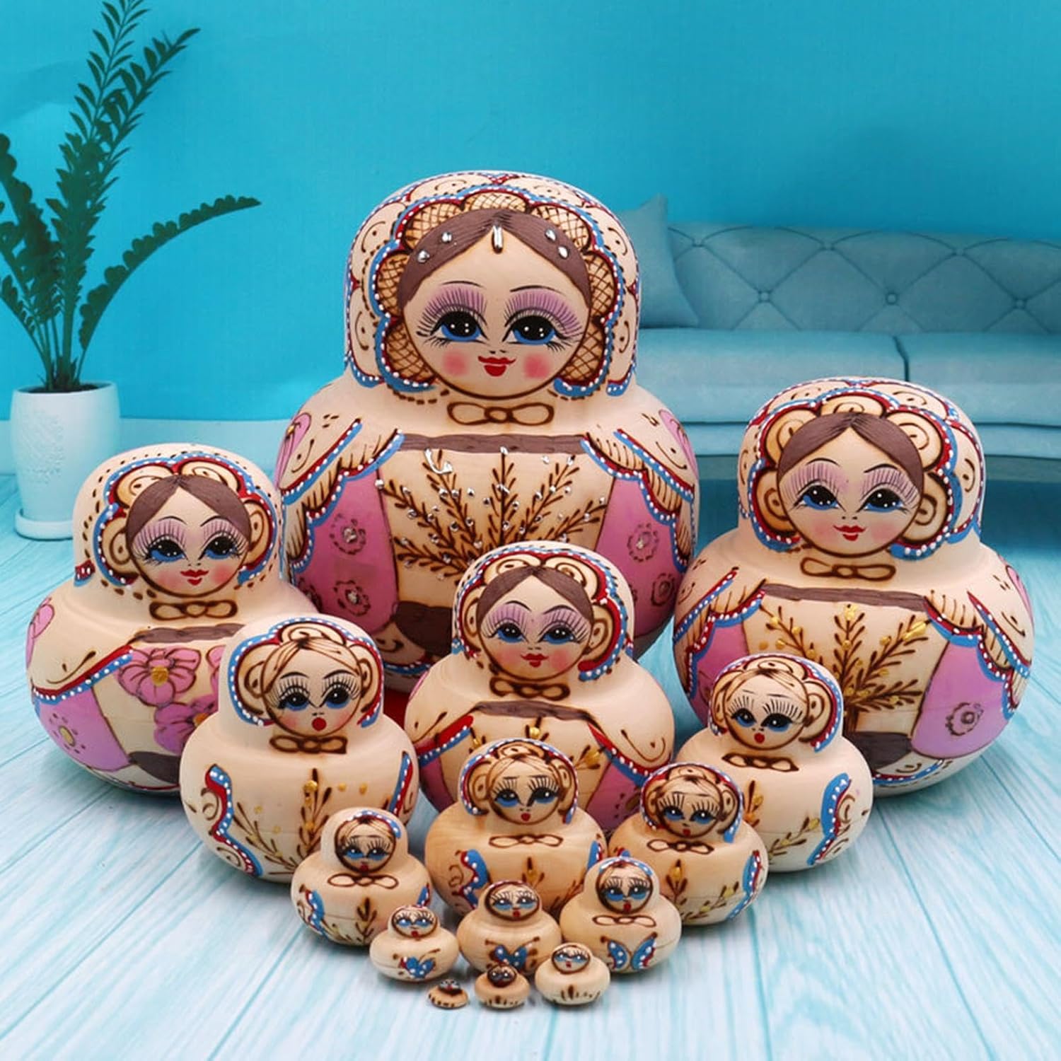 ロシアの木製ネスティング人形スタッキングセット、家とお祝いのための