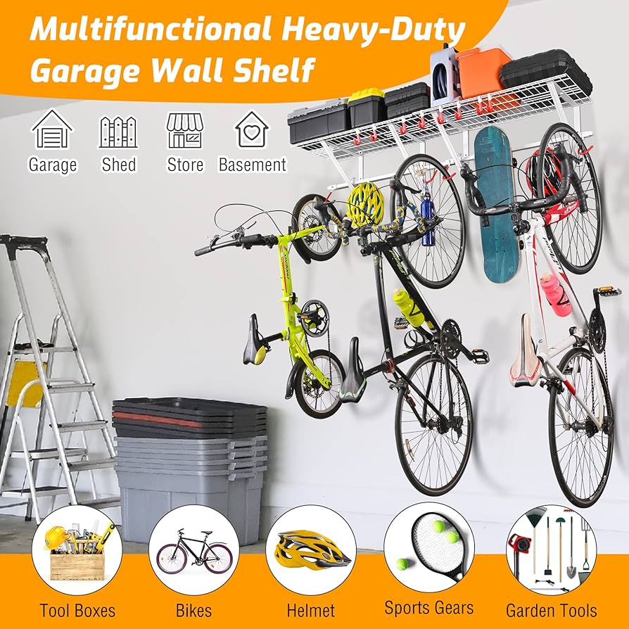 Amazon.com: PLKOW Garage Wall Shelving 4-Pack Includes Bike Hooks