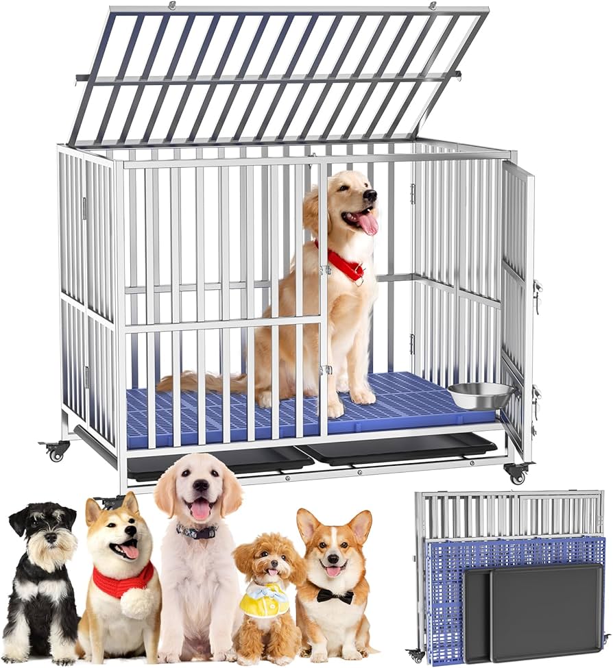 中型犬用キャスター付きケージ グレーとホワイト ◇犬 サークル ケージ