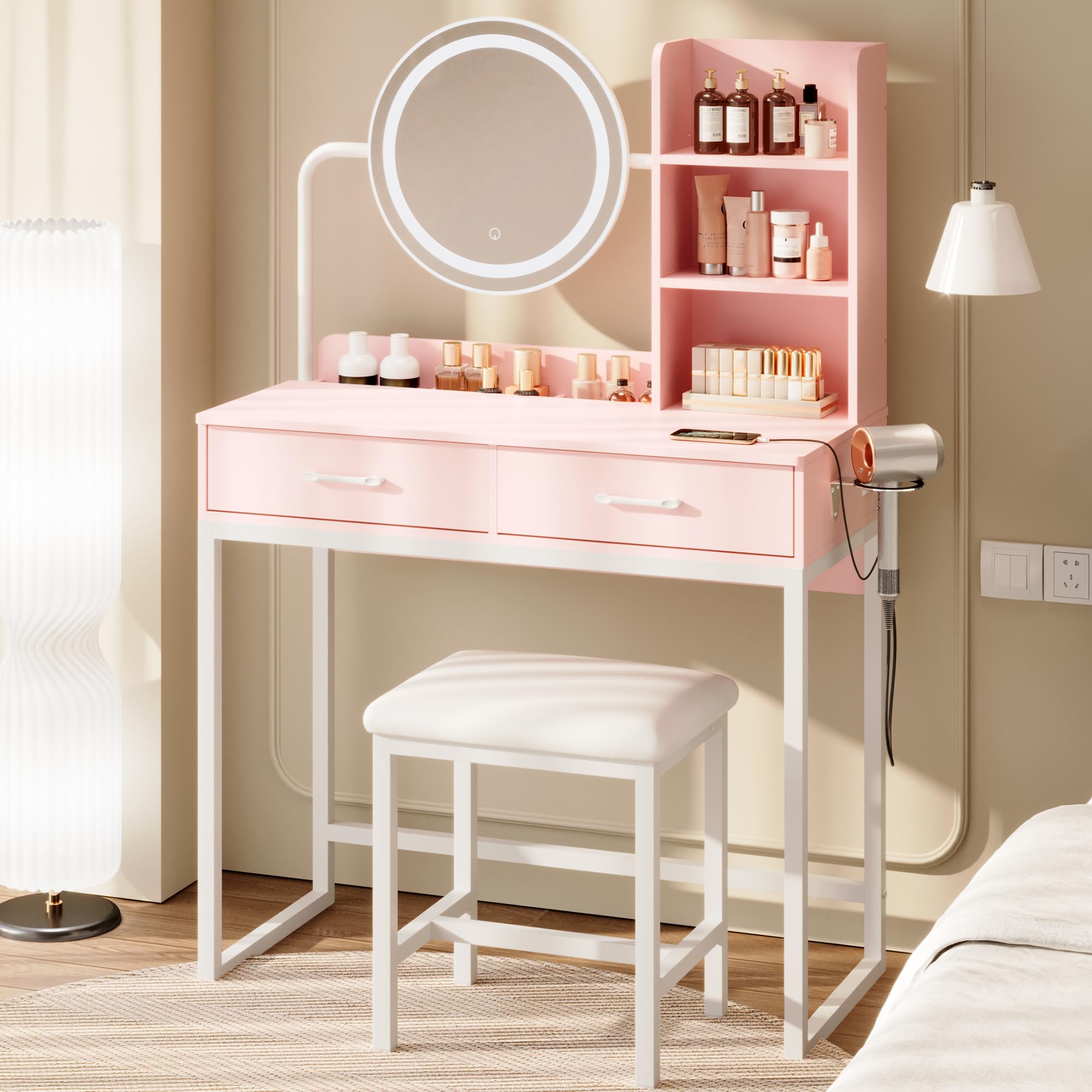 Amazon｜Dowinx ドレッサー コンパクト 2点セット コンセント付き 3色