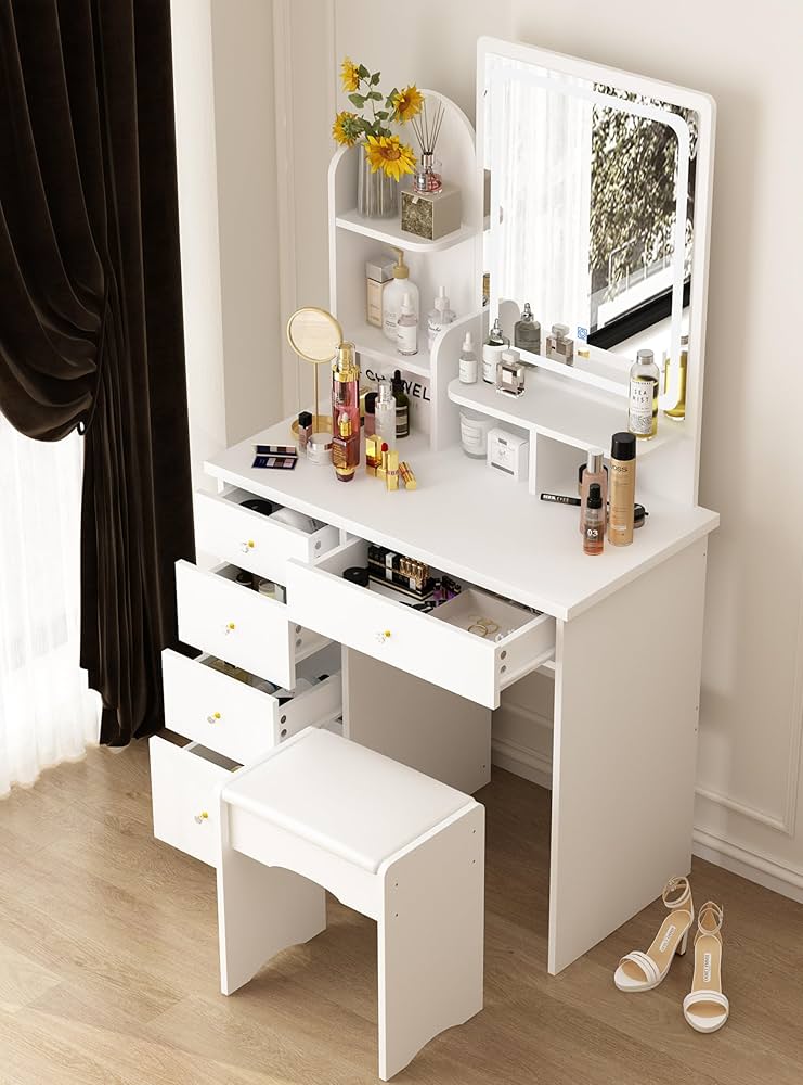 Amazon｜DiDuGo ドレッサー セット 白 コンパクト 3色ライトミラー 幅