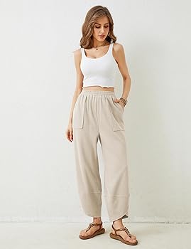 Xiaoxuemeng Womens Baggy Wide Leg Pants Casual Elastic Waisted