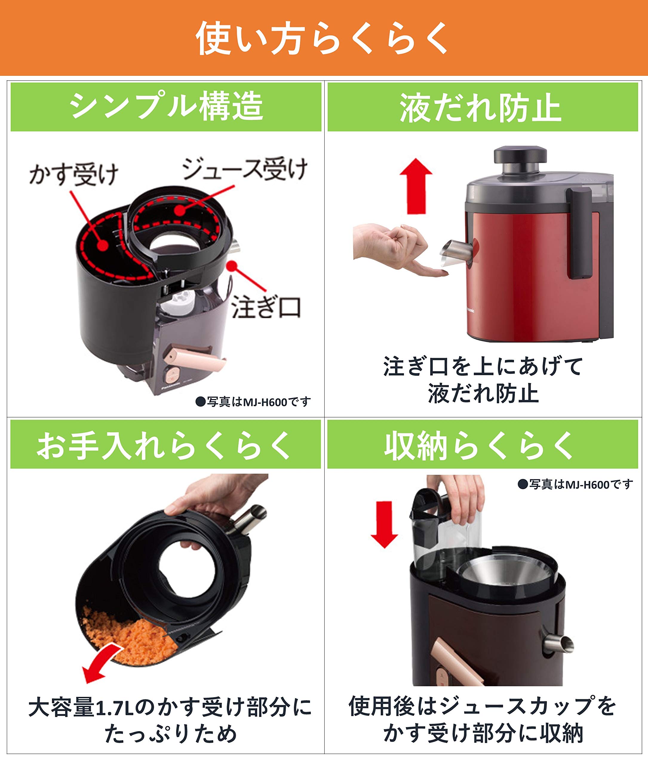 Amazon.com: Panasonic High Speed Juicer MJ-H200-R (RED)【Japan