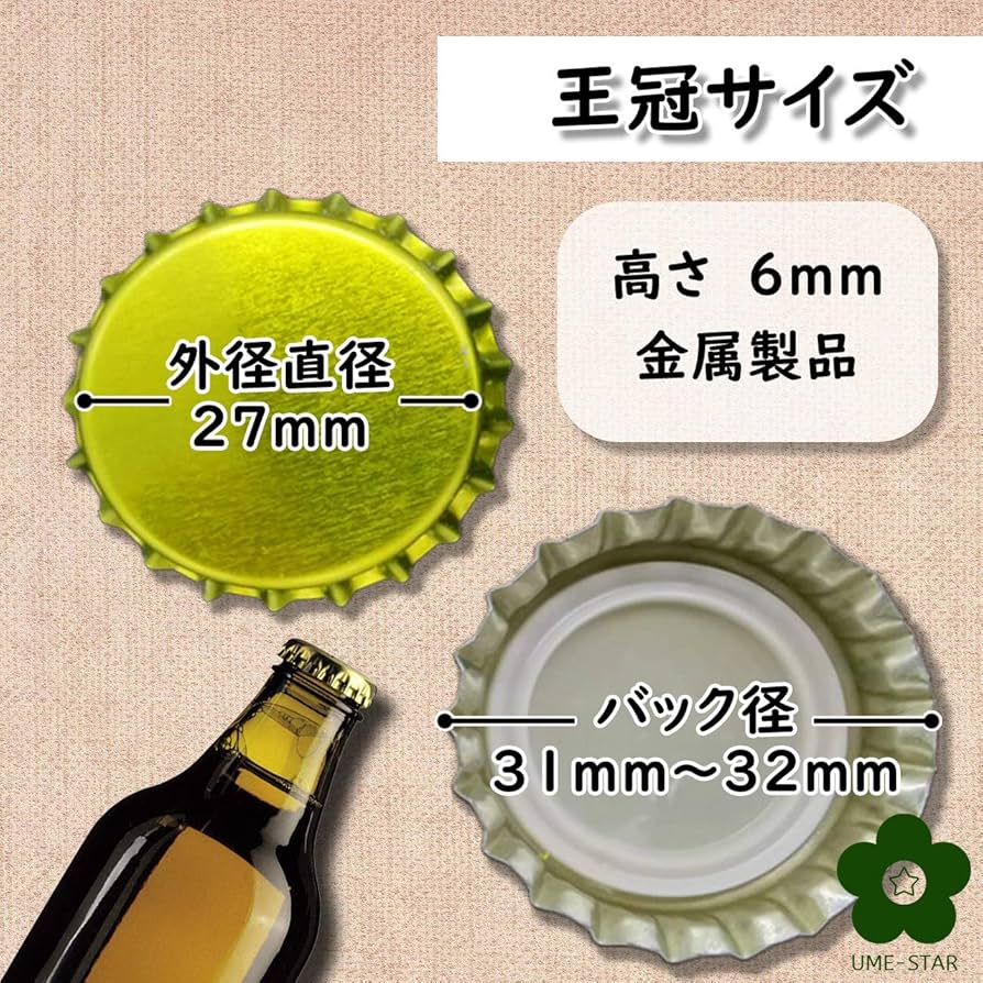 Amazon.co.jp: (UME-STAR) 王冠 ビール 瓶 蓋 瓶の蓋 100個 ふた 密封