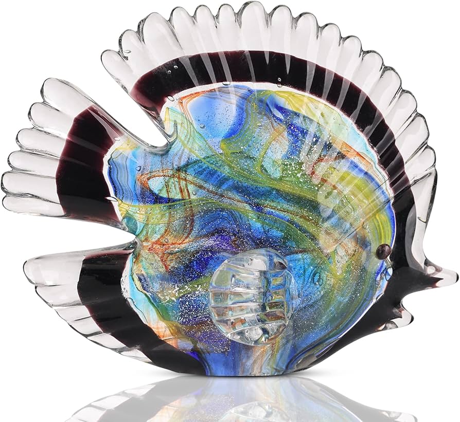 Amazon.co.jp: 吹き込み熱帯海 ガラス魚彫刻、カラフルな魚の像