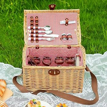 Amazon｜ピクニックバスケット 柳かごバスケットセット 食器カトラリー