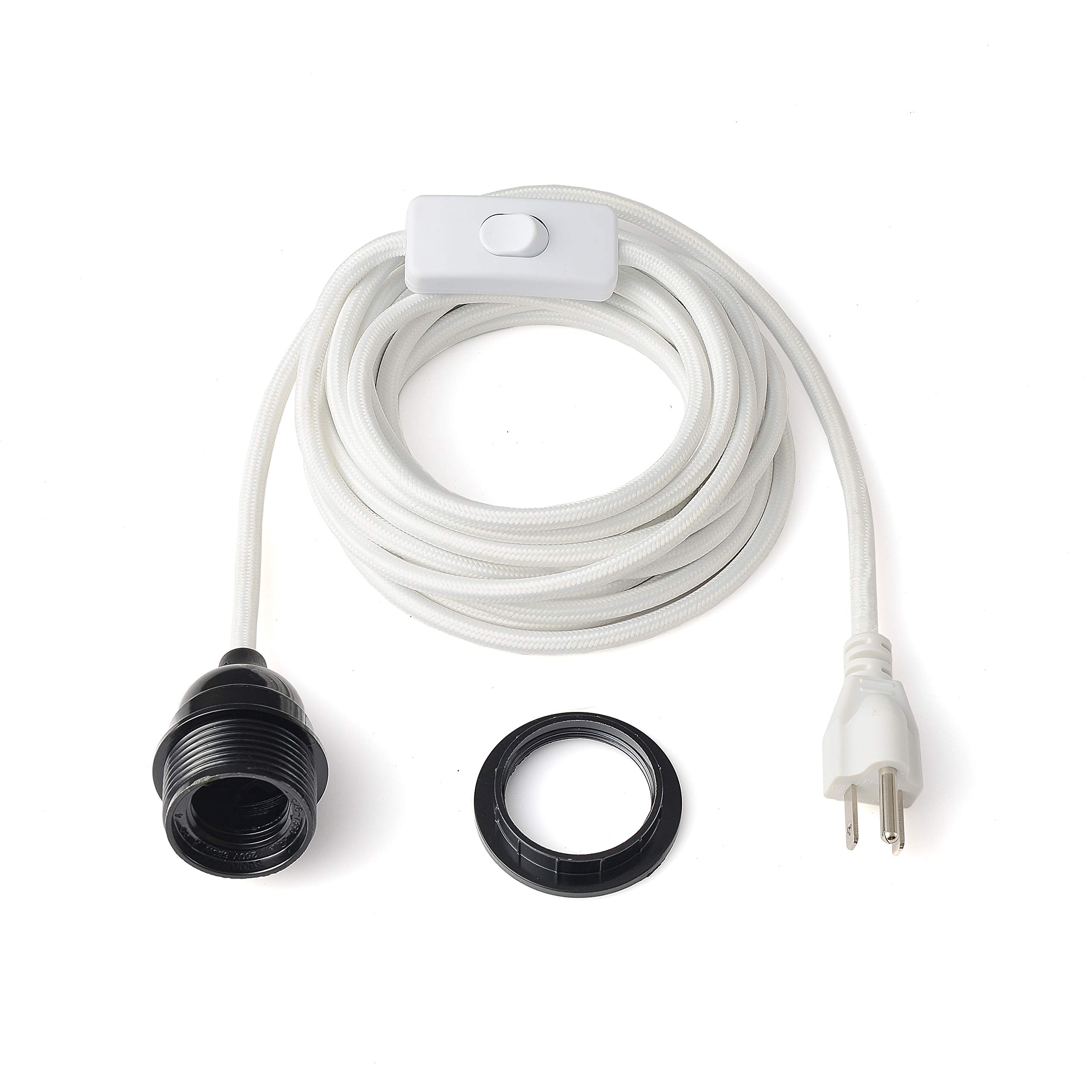 BRIGHTTIA White Plug-in Swag Pendant Light Fixture - Lamp Shade