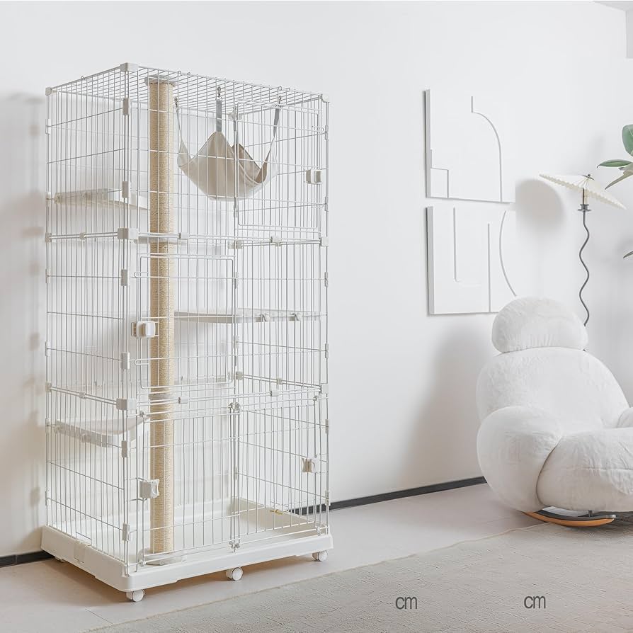 新品 キャットケージ 3段仕様 ホワイト ハンモック付き 幅125cm Amazon