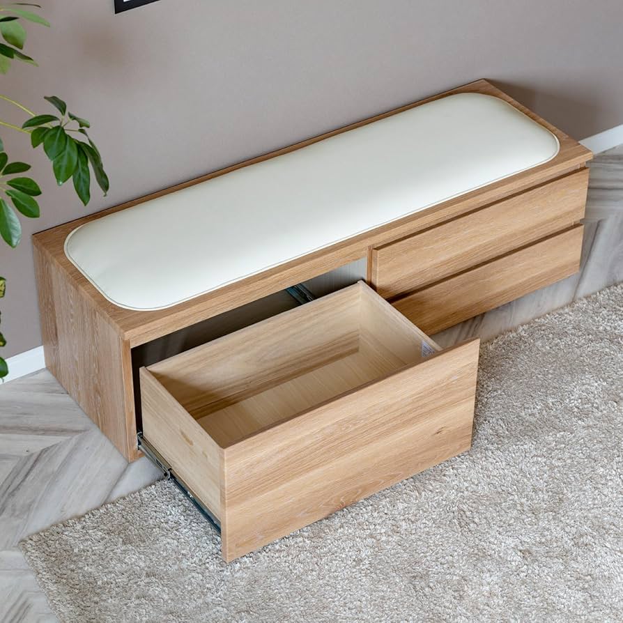 naoさん〙〈二台セット〉無垢材のスラットデザインベンチ収納付