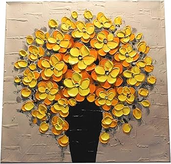 Amazon.co.jp: fuusui8 風水によい絵画 「花瓶の花々」金運 (黄色
