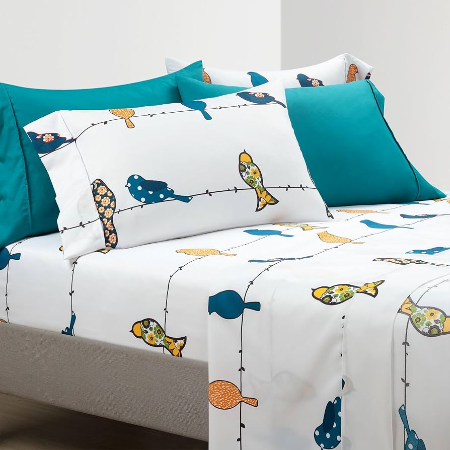 Amazon.com: Lush Decor Rowley Birds Soft Sheet Set, 6 Piece Set