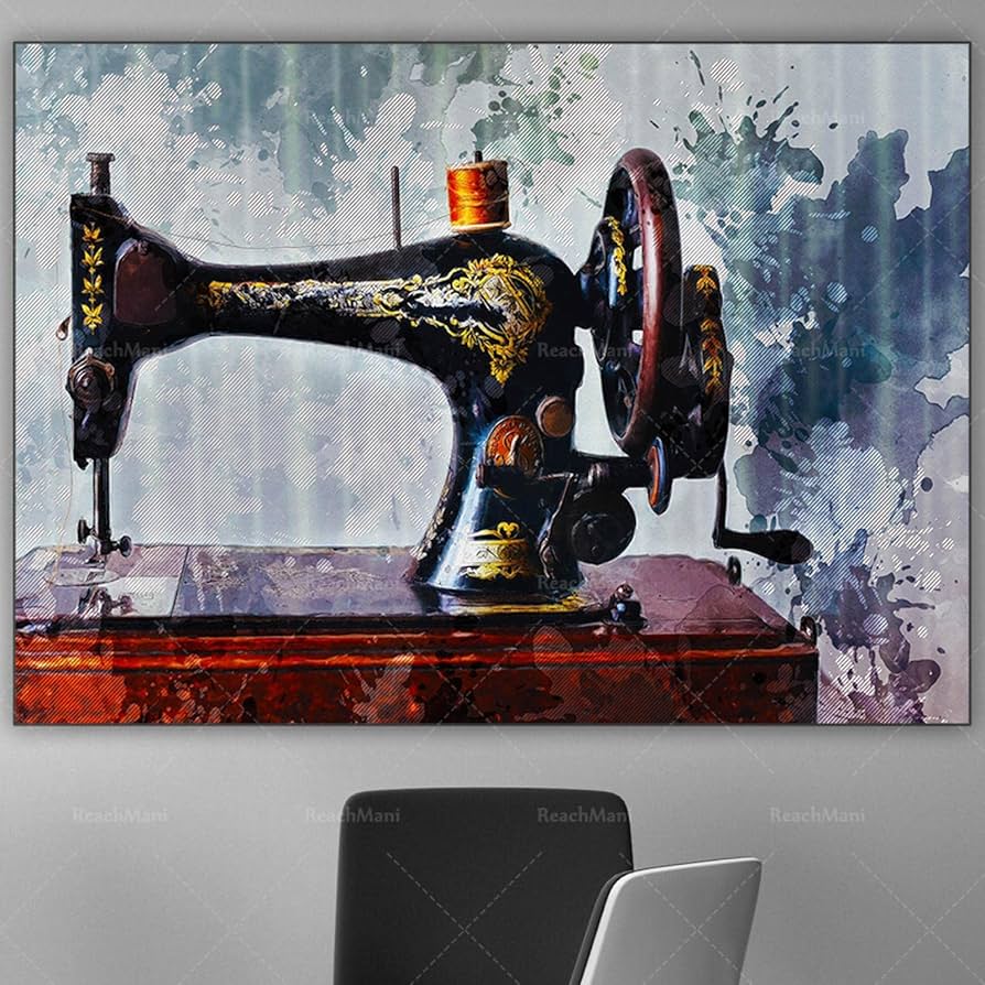Amazon.co.jp: レトロアンティークミシンキャンバス印刷ミシン壁アート