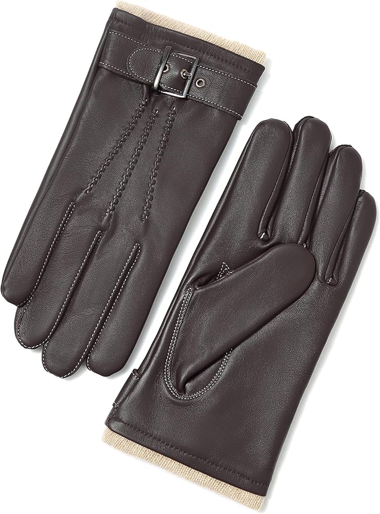 YISEVEN Men's Winter Cashmere Lined Touchscreen Lambskin Leather
