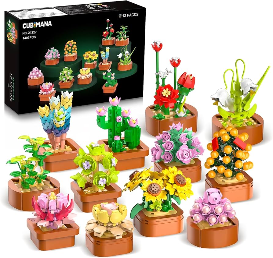 Amazon.com: CUBIMANA 12 Pack Flowers Succulents Mini Building Set