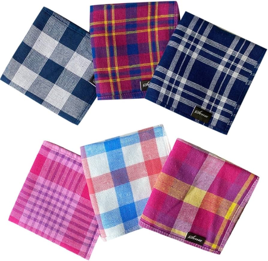 Amazon | タオルの萩原 ガーゼ ＆ パイル チェック柄 タオルハンカチ 6