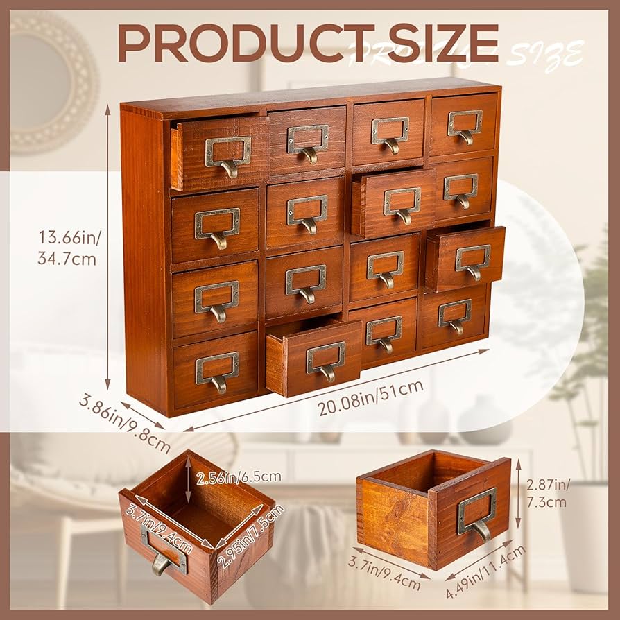 Amazon.co.jp: Qinyoung 引き出し16段 薬屋キャビネット 図書館 カード