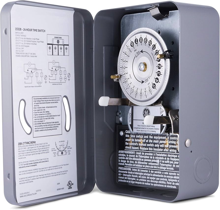 GE 24-Hour Mechanical Water Heater Timer Switch, 5HP 40A Load