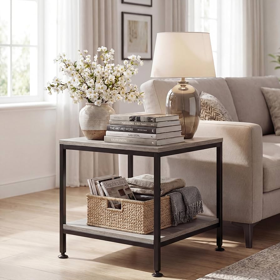 Amazon.com: KirKical 20 Inch 2 Tiers Square End Table with Metal