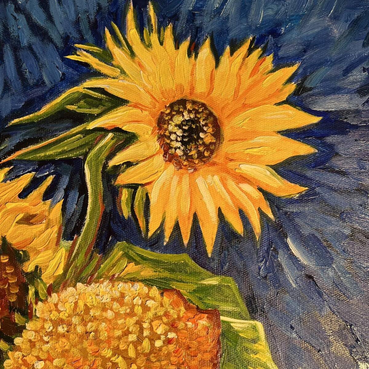 ☆秀作☆ 手書き油絵 ゴッホ 花咲くアーモンドの花 額付 絵画