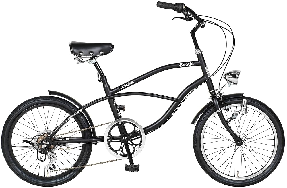 ミニベロ 自転車 マットブラック赤ハンドル整備済