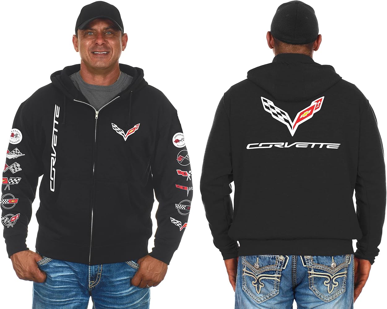 Amazon.com: JH Design Men's Chevy Corvette C7 Black Zip Up Hoodie