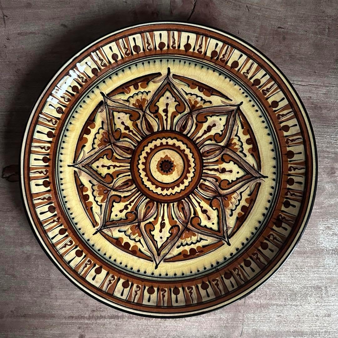 ソビエト陶器 アラベスク模様 大皿 ロシア 焼き物 工芸 陶磁器 A 希少