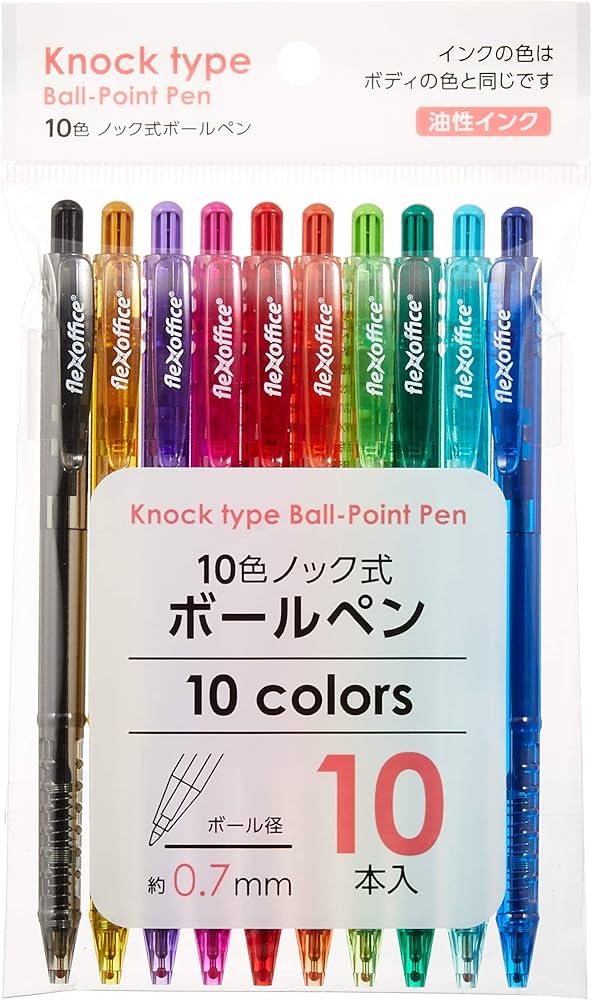 Amazon | サンノート ノック式 カラーボールペン 1922 10色入 10パック