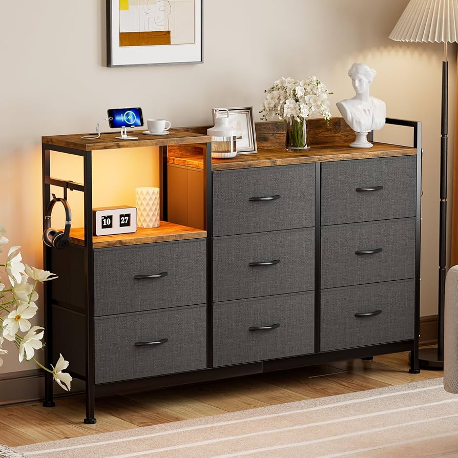 IKIFLY チェスト収納 タンス 棚付き 箪笥 リビング収納チェストUSB