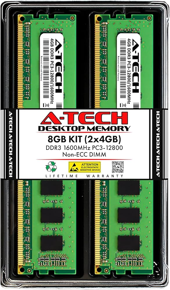 A-Tech 8GB (2x4GB) DDR3 1600MHz PC3-12800 CL11 DIMM 240-Pin Non
