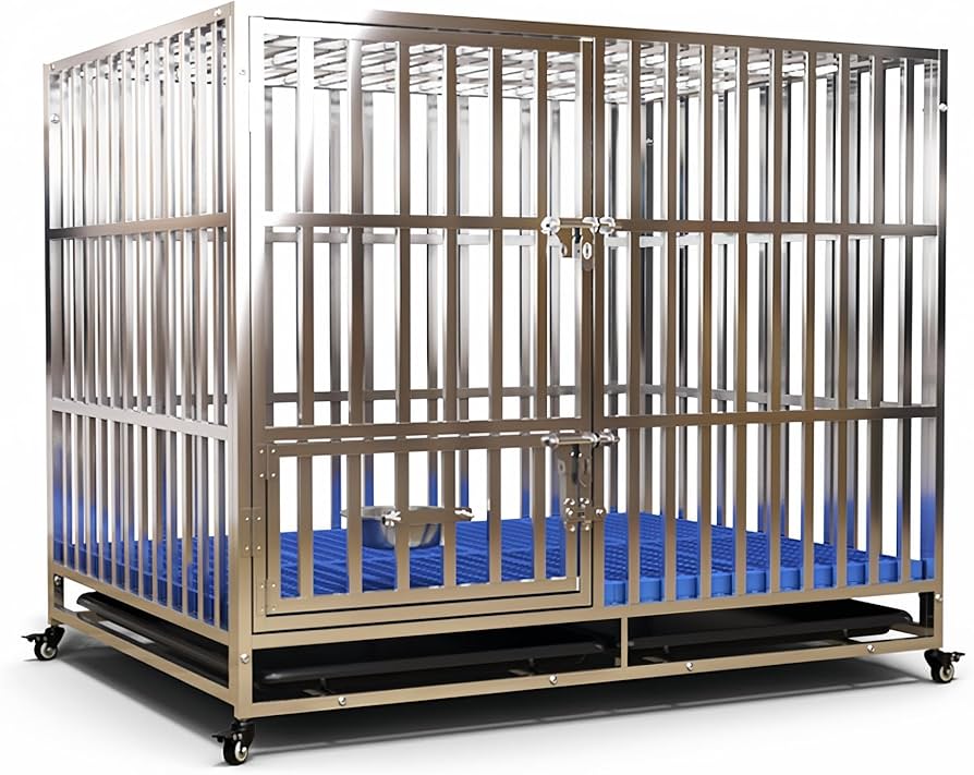 Amazon | 犬 ケージ 犬用ケージ ステンレス鋼製 頑丈な金属ケージ 移動