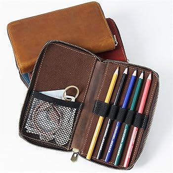 Amazon.co.jp: ペンケース 大容量 レザー 筆箱 万年筆 収納 5本対応 筆