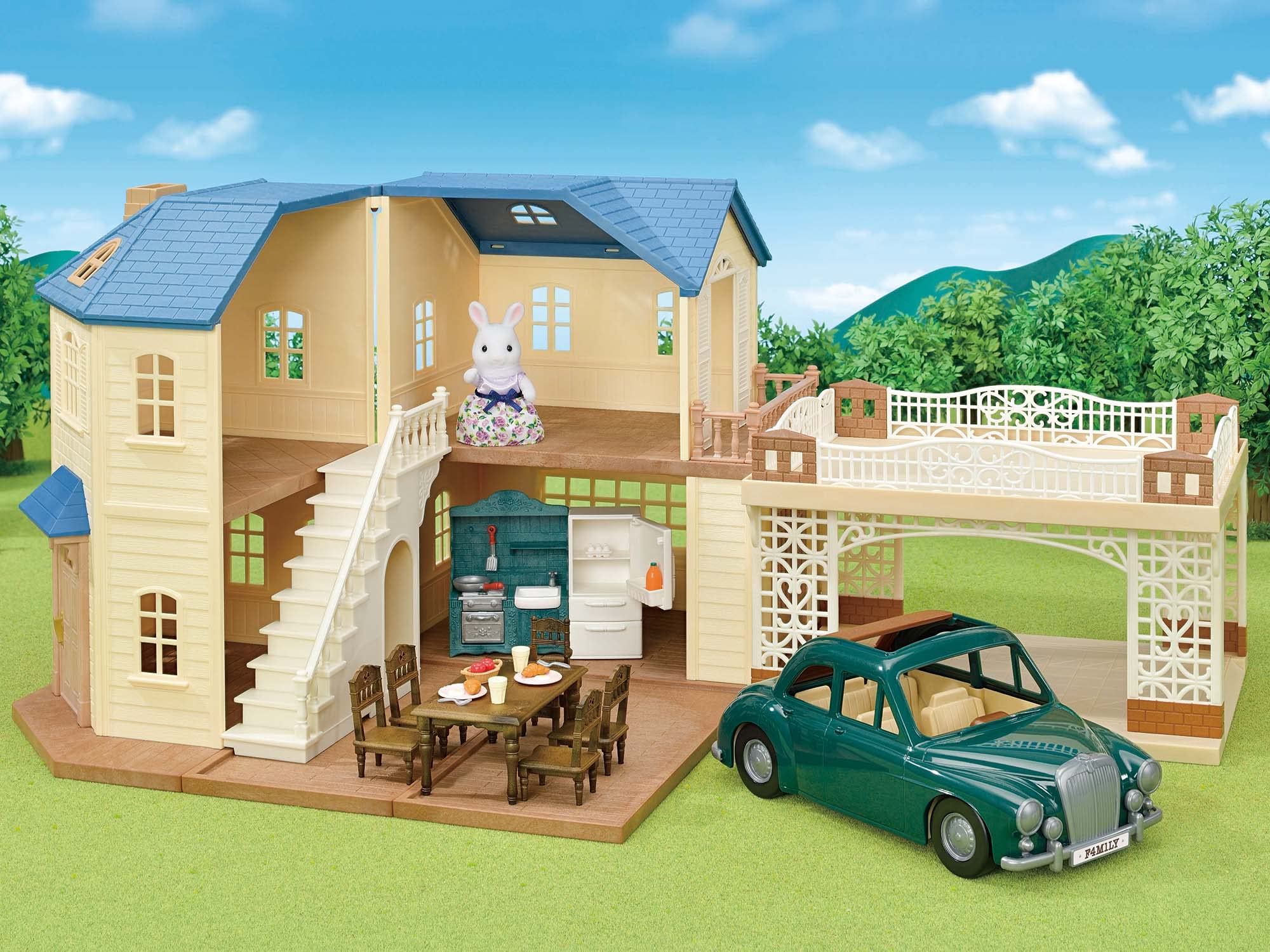 シルバニア カーポートのあるあこがれのお家とファミリーカー 家具人形