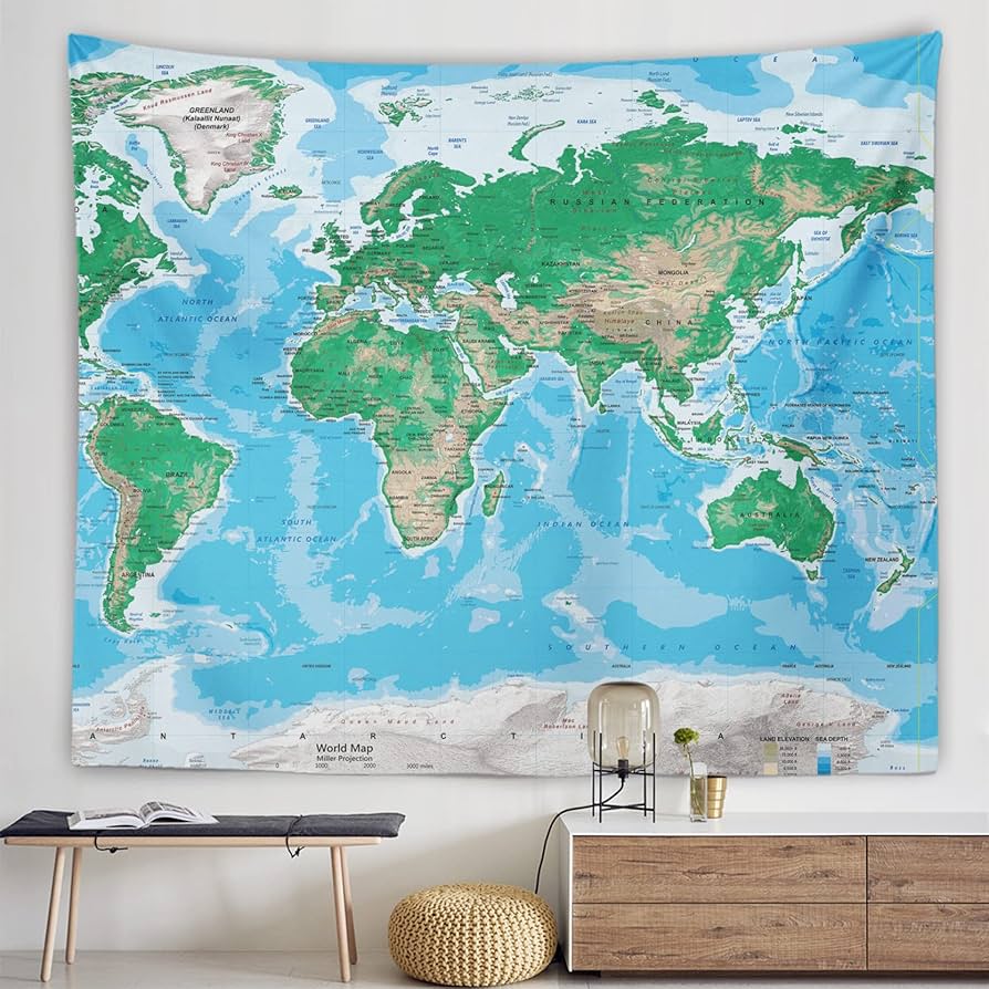 Amazon.co.jp: ヴィンテージ風タペストリー 世界地図 ポスター カラー