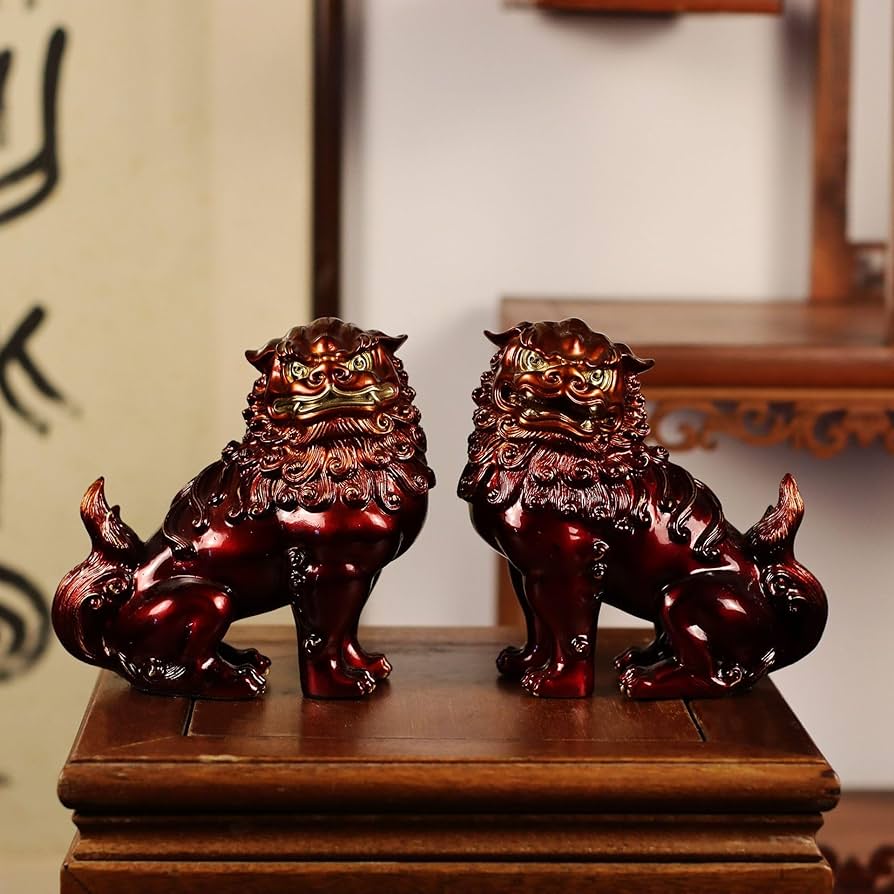 最強の守護者 真鍮製 シーサー 獅子 狛犬像2体セット 最強の守護者