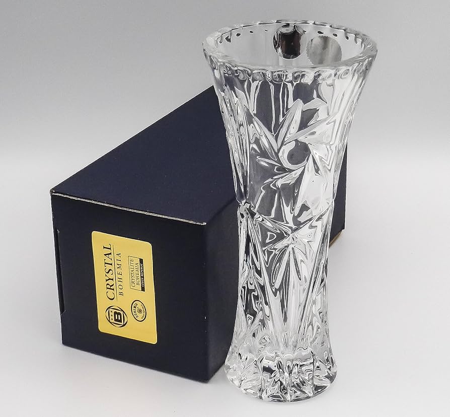 チェコプラハ土産 クリスタル花瓶 ボヘミアン・グラス カットガラス