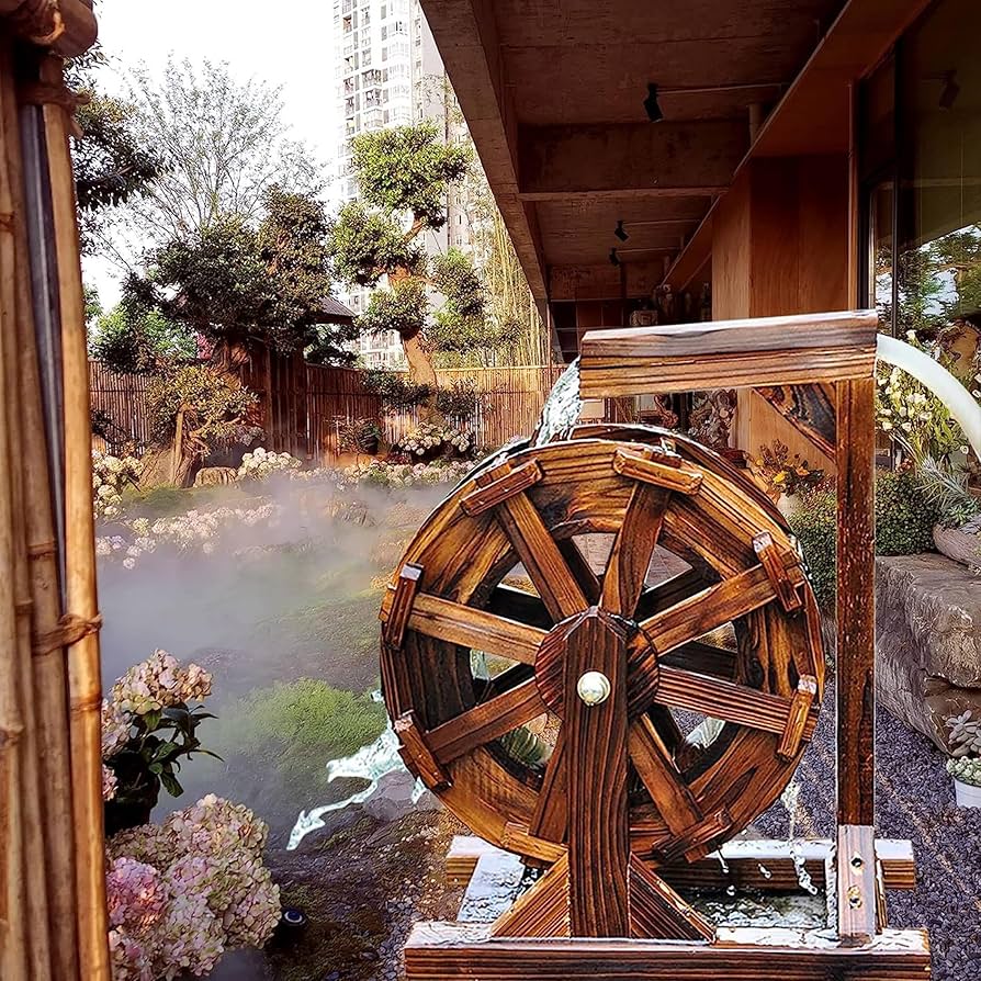 Amazon.co.jp: 風水ホイール水車風車水装飾品ポンプ付き木製水車噴水
