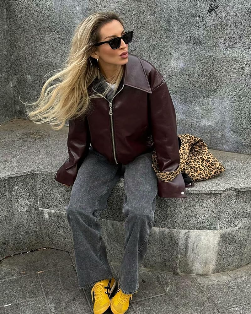 Women's Vintage Gothic Leather Jacket Y2k Altnertive Zip Up