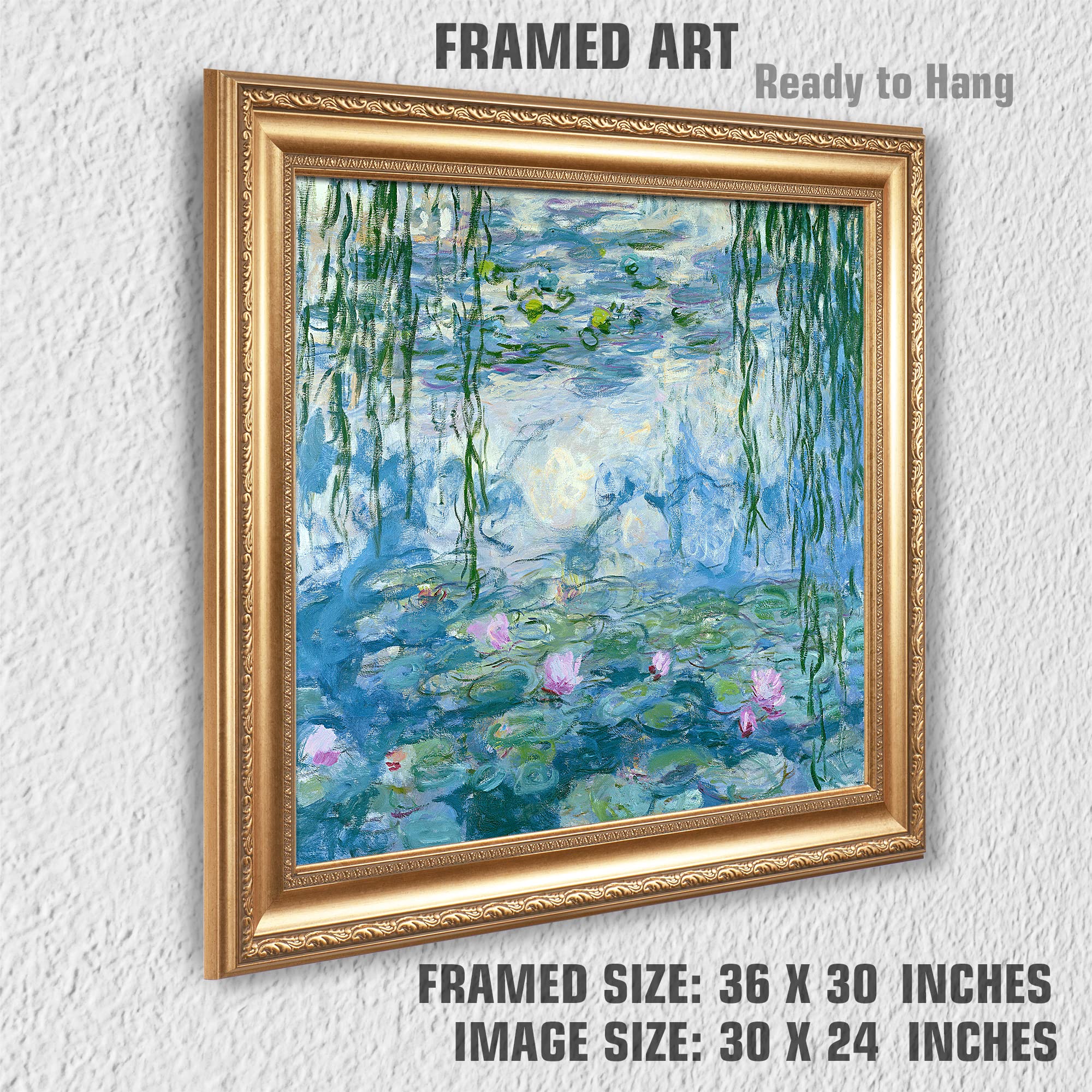 睡蓮 水彩画 大判 金色フレーム クロード・モネの**『睡蓮』**シリーズ