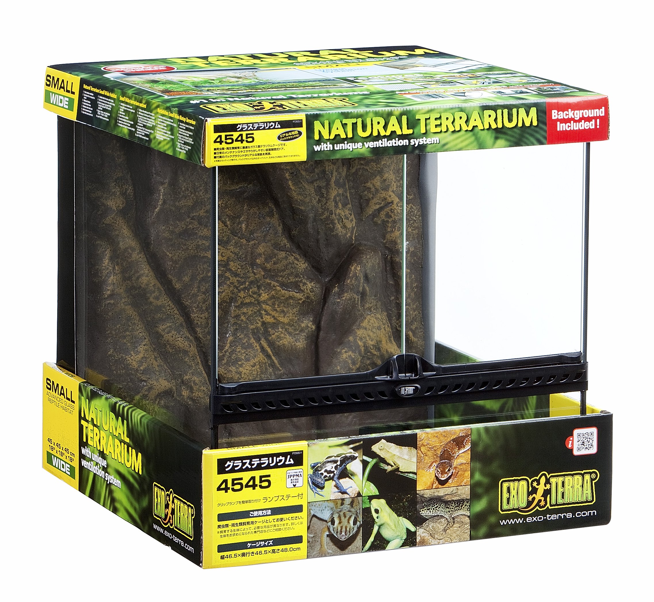 エキゾテラガラスケージ 90×45×45＋ ライト、パネルヒーター流木 餌皿