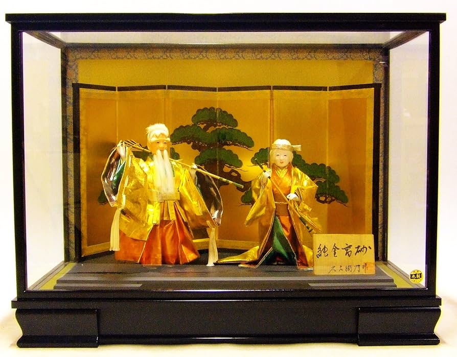 Amazon | 高砂人形 三五純金 戸付 木製ケース付 間口63㎝×奥行33㎝×高