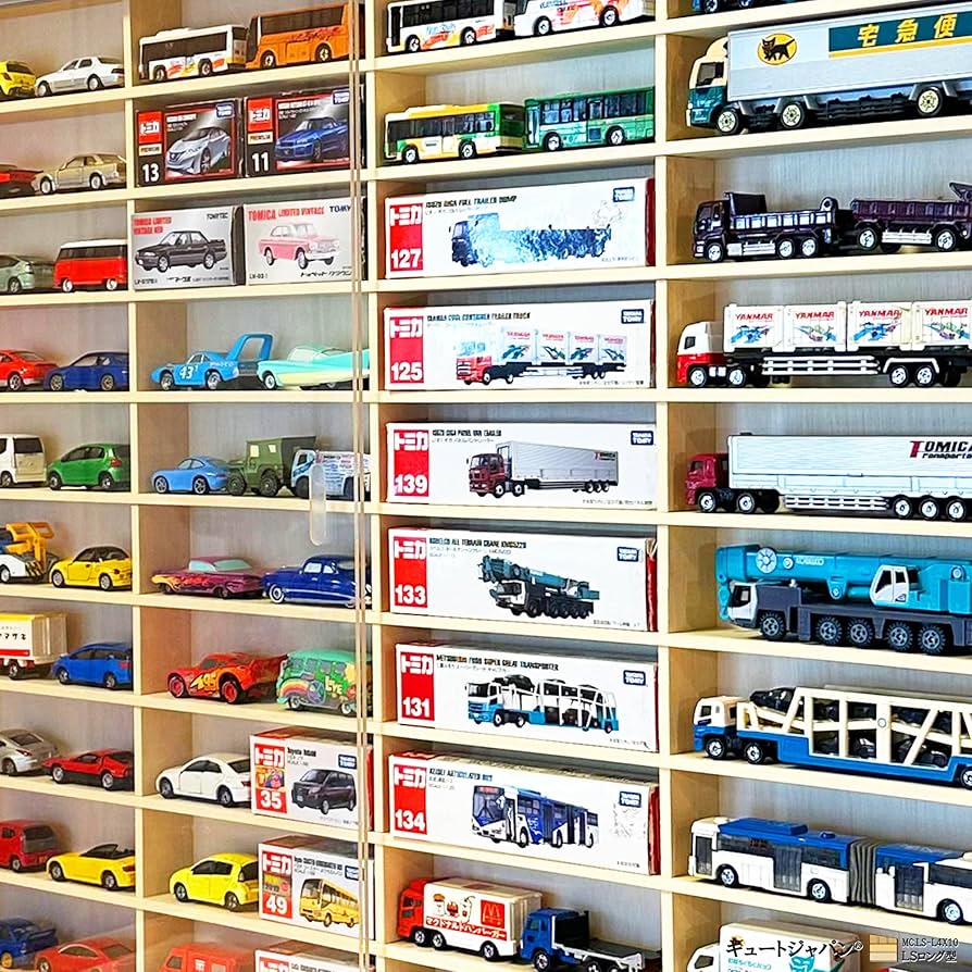 マホガニ色全塗装 ロングトミカ コレクションケース アクリル障子付 日本製