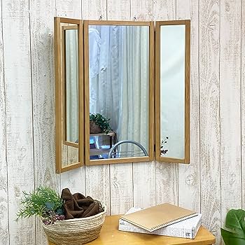 Amazon.co.jp: 鏡 壁掛け 三面鏡 木製 国産 折りたたみ 扉 付き 角度