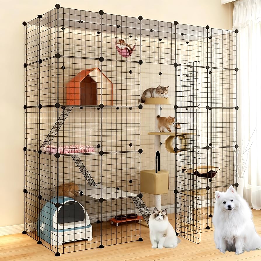 キャットケージ 大型 ペットケージ 組み立て簡単 脱走防止 日本語説明