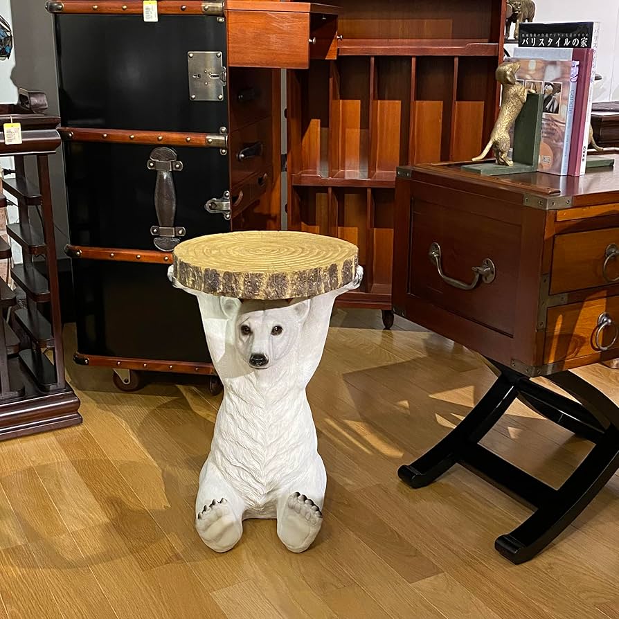 Amazon｜ウッドギャラリー樹 アニマルサイドテーブル(白くま） 花台 台