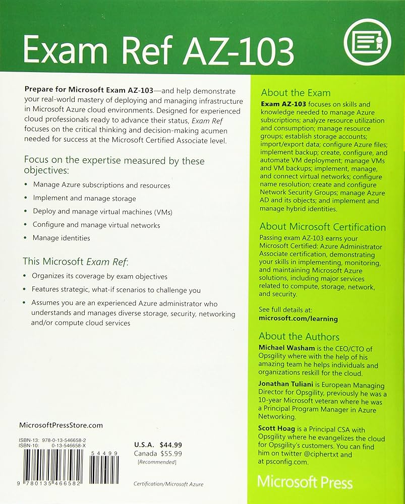 Exam Ref AZ-103 Microsoft Azure Administrator: Washam, Michael