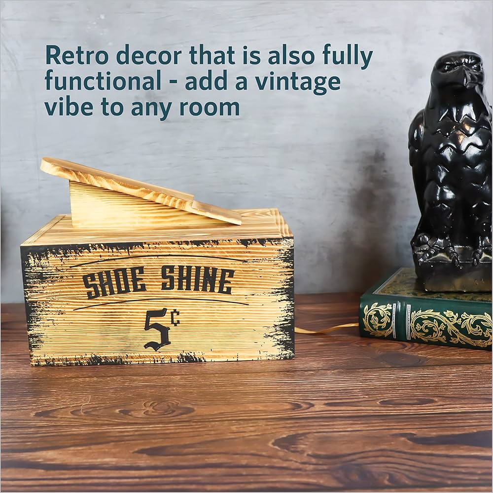 Vintage Wooden Shoe Shine Box With Foot Rest - Rustic Wood Box