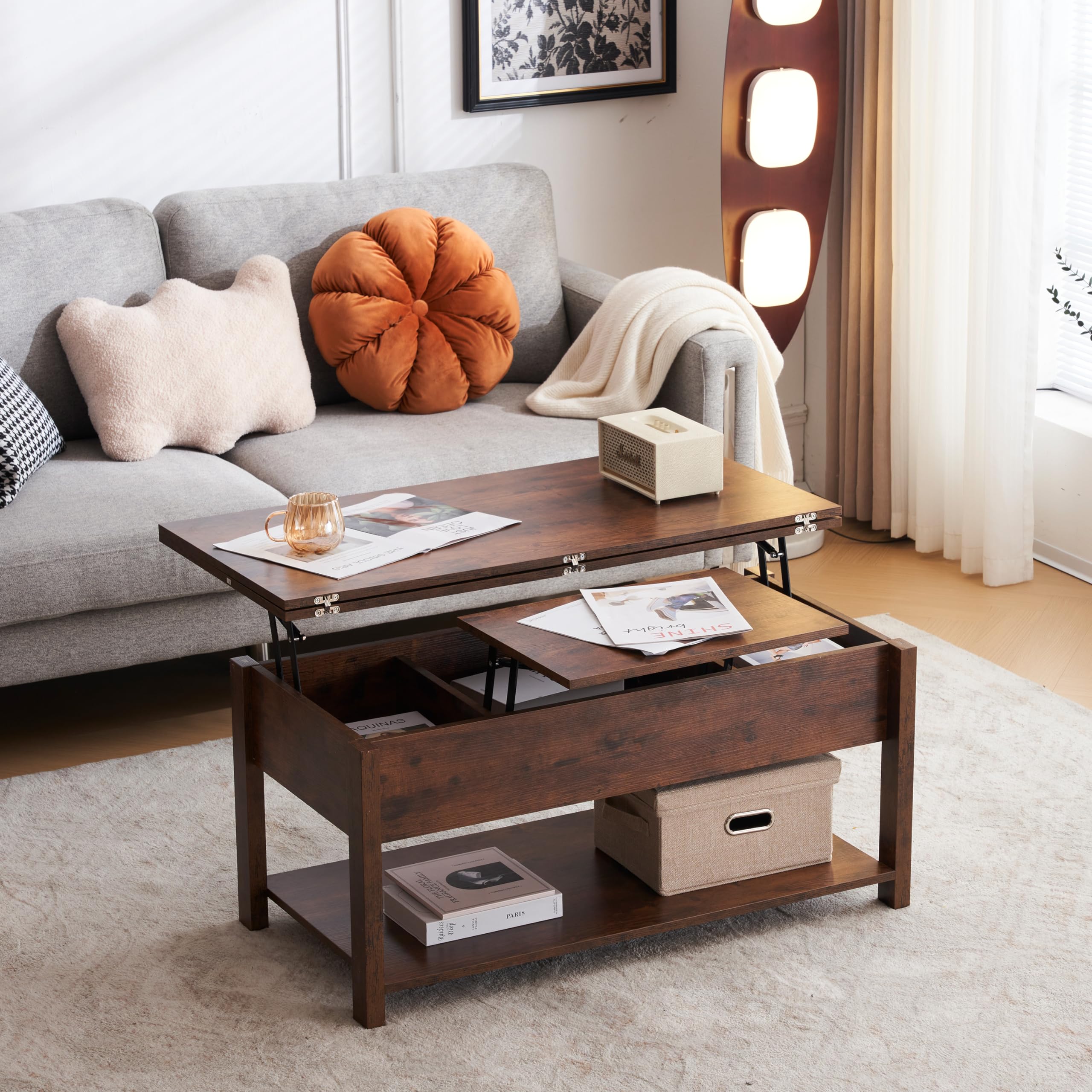 Amazon.co.jp: IKIFLY ローテーブル 昇降式 コーヒーテーブル 引き出し